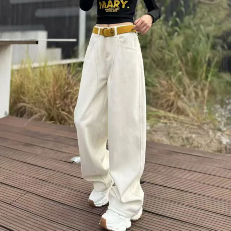 2025新款帅气时尚百搭阔腿裤秋冬梨形身材高腰加绒加厚显瘦牛仔裤