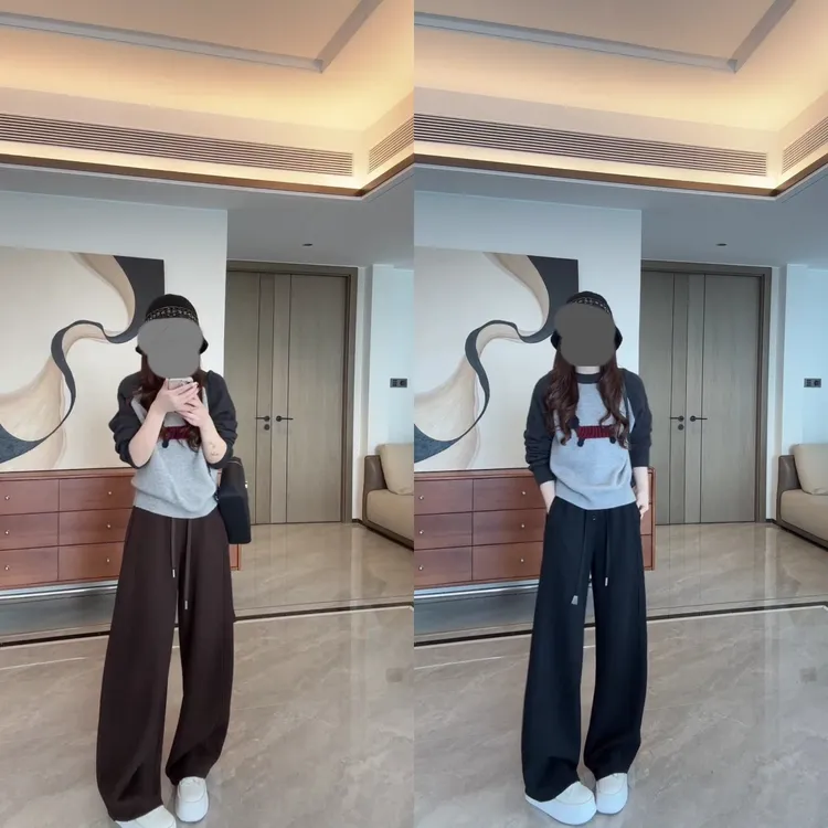 小狗软糯套头针织衫C6375+口袋松紧腰卫裤休闲裤宽松显瘦C6376