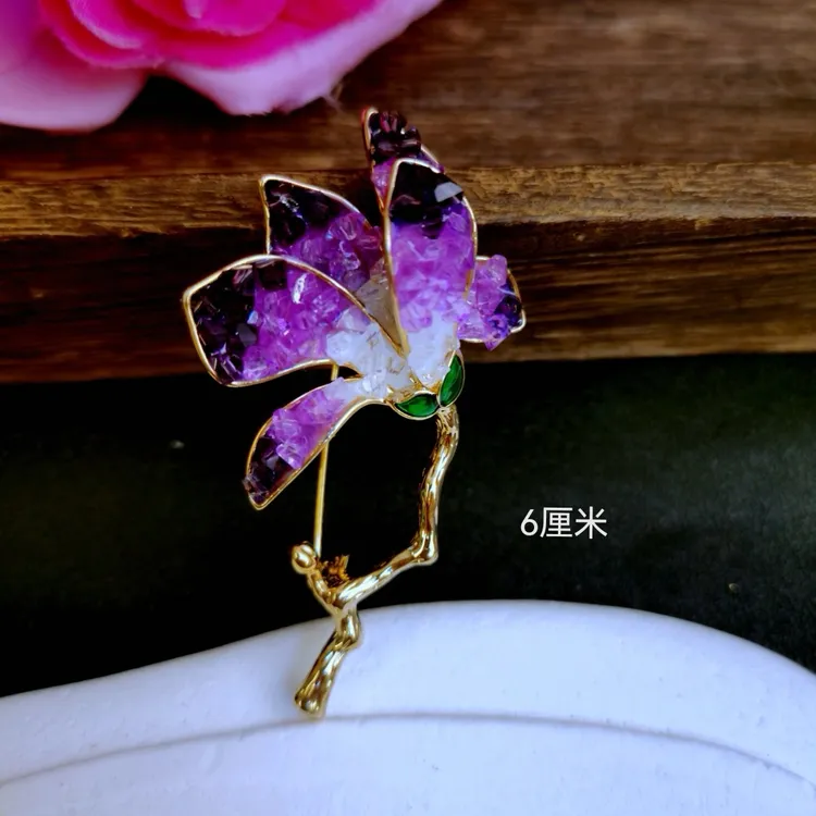 铜合金胸针 268 精致时尚紫玉兰胸针6厘米