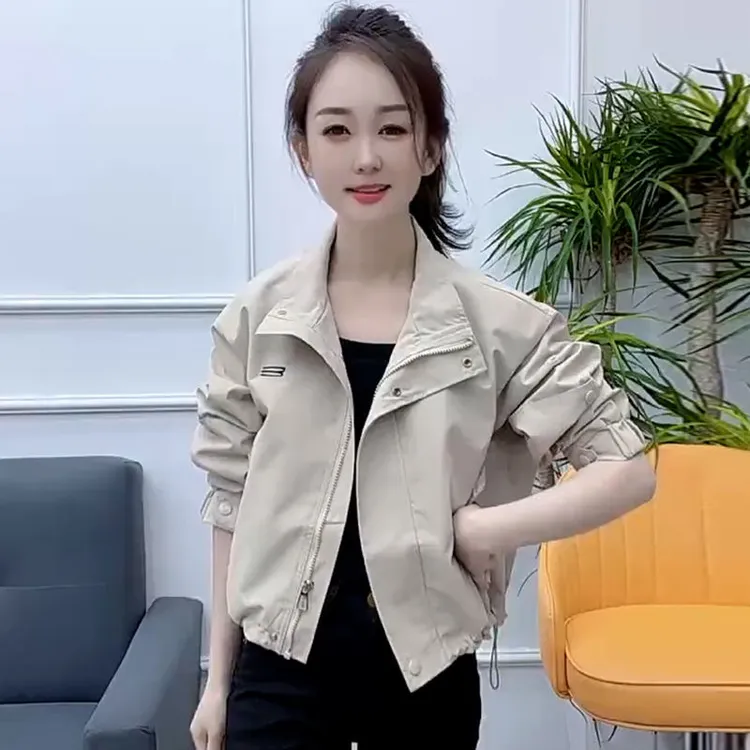 2025春秋新款时尚显瘦小个子外套女上衣休闲翻领夹克风衣外套