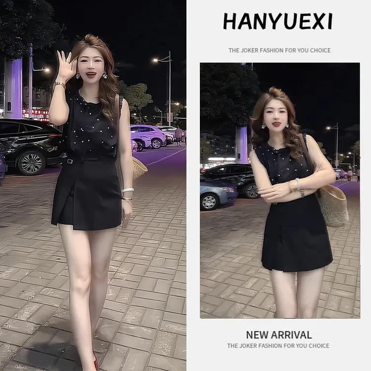 夏季一整套女装2025新款韩版减龄显瘦气质休闲无袖上衣短裙两件套