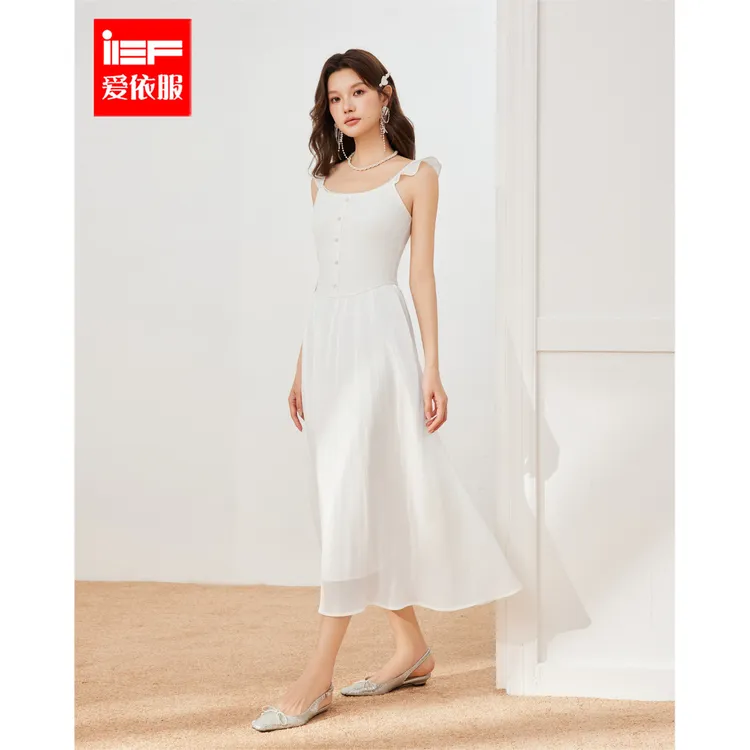 IEF/爱依服2025夏季新款白色飞袖优雅气质法式基础日常吊带长裙