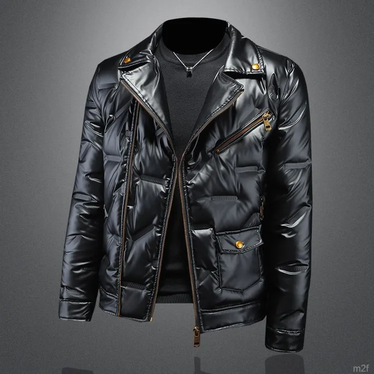 潮流时尚羽绒服男士帅气亮面设计感轻奢休闲百搭冬季机车保暖外套