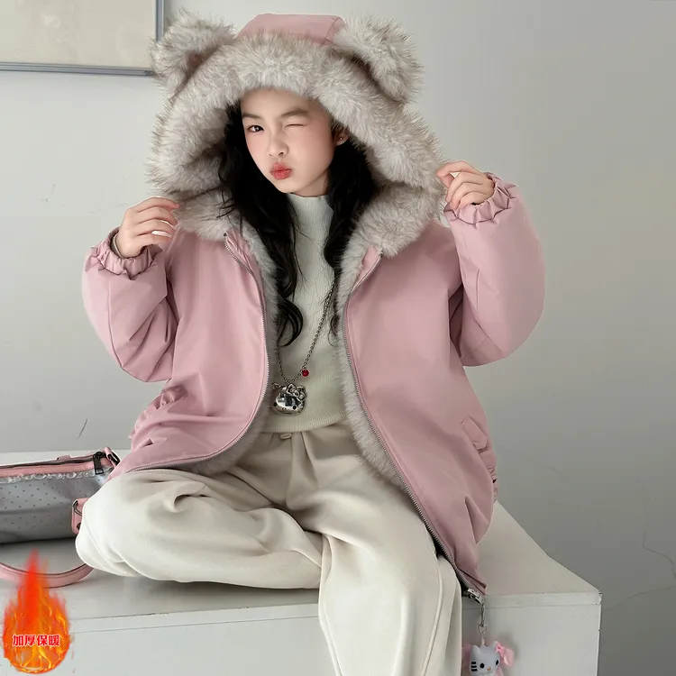 女童外套冬季2025新款双面穿女孩冬装加绒加厚棉衣儿童装冬款棉衣