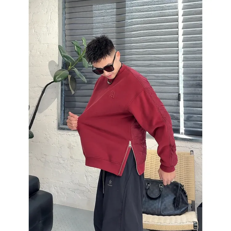 冬季男女同款加厚圆领长袖休闲底摆双拉链卫衣