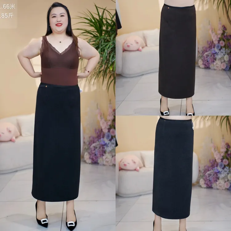 醋酸羊毛呢子加厚半身裙胖mm简约百搭高腰显瘦a字裙中长款L2510