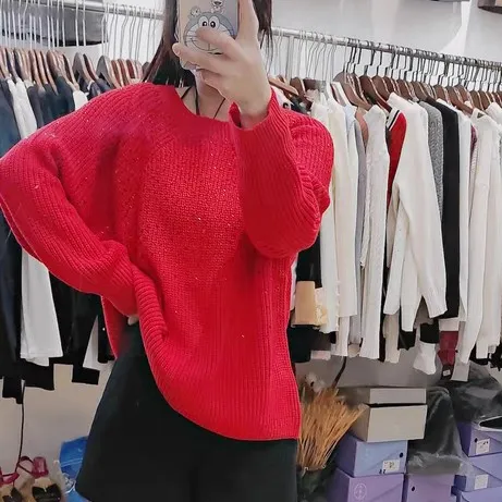 新新重工艺烫钻圆领长袖弹力保暖舒适针织衫毛衣2025春季新款上衣