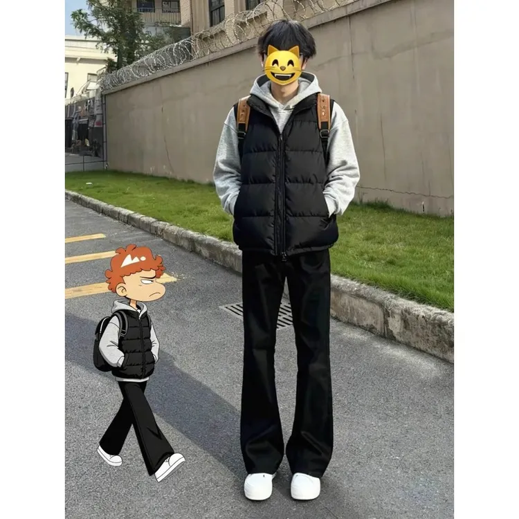 cleanfit黑色短款加厚保暖马甲男冬季美式潮牌高级感穿搭情侣外套