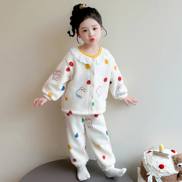 女童睡衣秋冬儿童小女孩法兰绒2025新款女宝宝珊瑚绒家居服套装