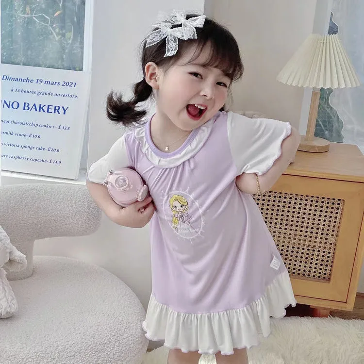女童睡裙莫代尔儿童睡衣夏季卡通公主风宝宝家居服家居裙薄款短袖