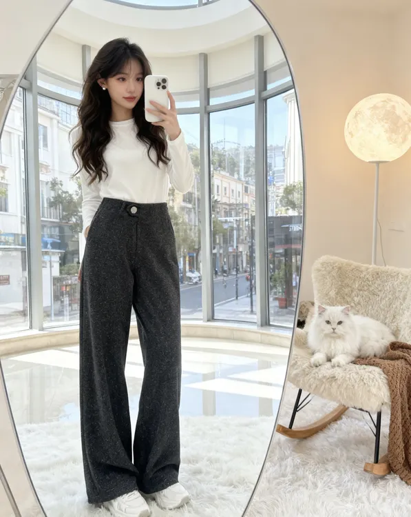 25760 设计感加绒直筒裤 F80