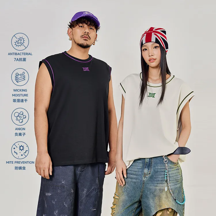 NMAX大码男装25年夏7A抗菌吸湿速干上衣撞色印花加肥背心FNB002