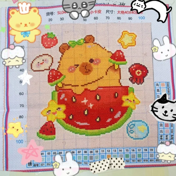 【巧克力力】纯手工十字绣成品卡皮巴拉40*40cm卡通可爱卧室客厅