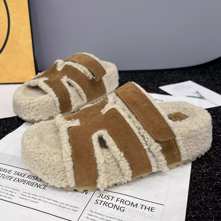 厚底增高网红二舅毛拖鞋2025秋季新款百搭时尚毛毛拖女外穿一字拖