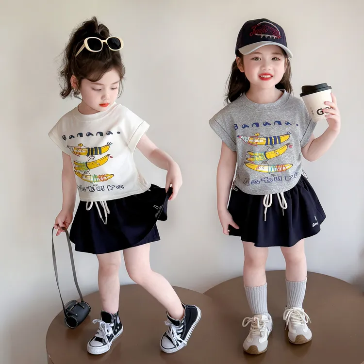 女童洋气套装2025小童卡通抽绳无袖半身裙夏季两件套女童薄款洋气