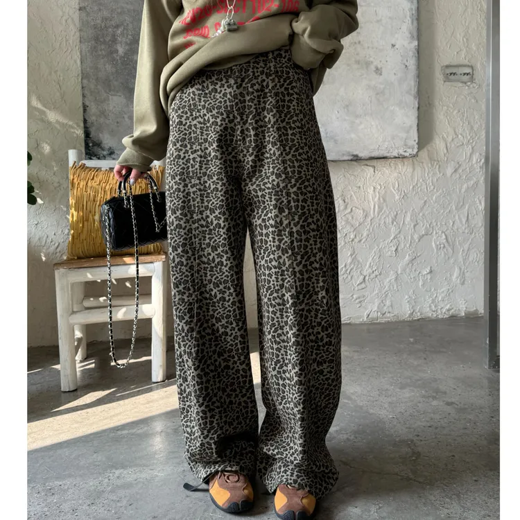 晶咕软软【豹纹限定】美式复古小众时尚个性设计感风豹纹阔腿裤