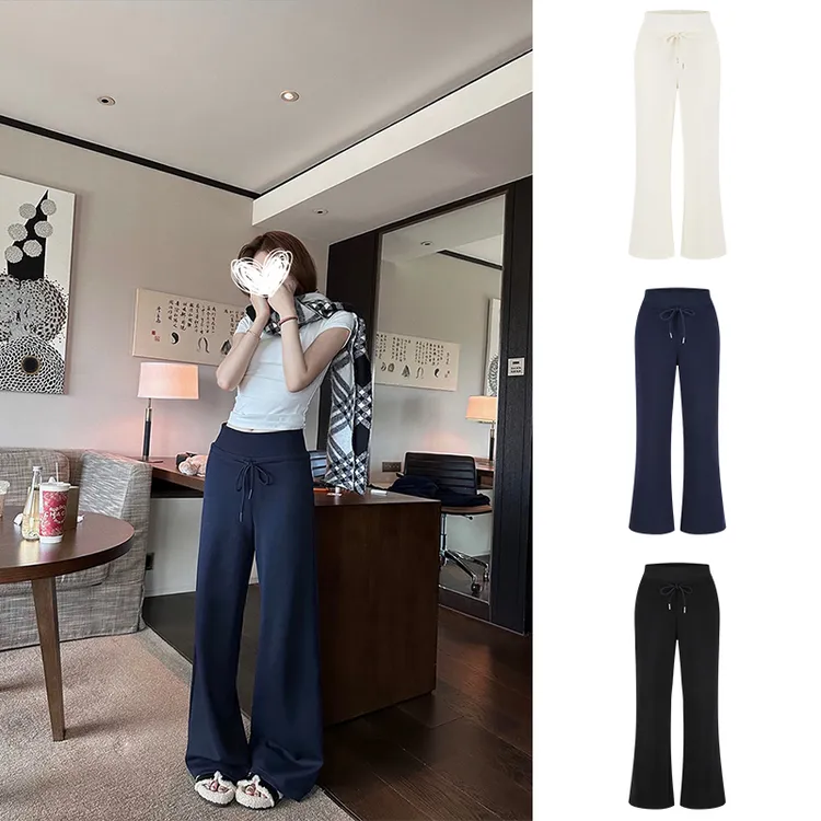 Moses Queen/魔西女王藏青色百搭宽松卫裤秋冬直筒抽绳垂感休闲裤