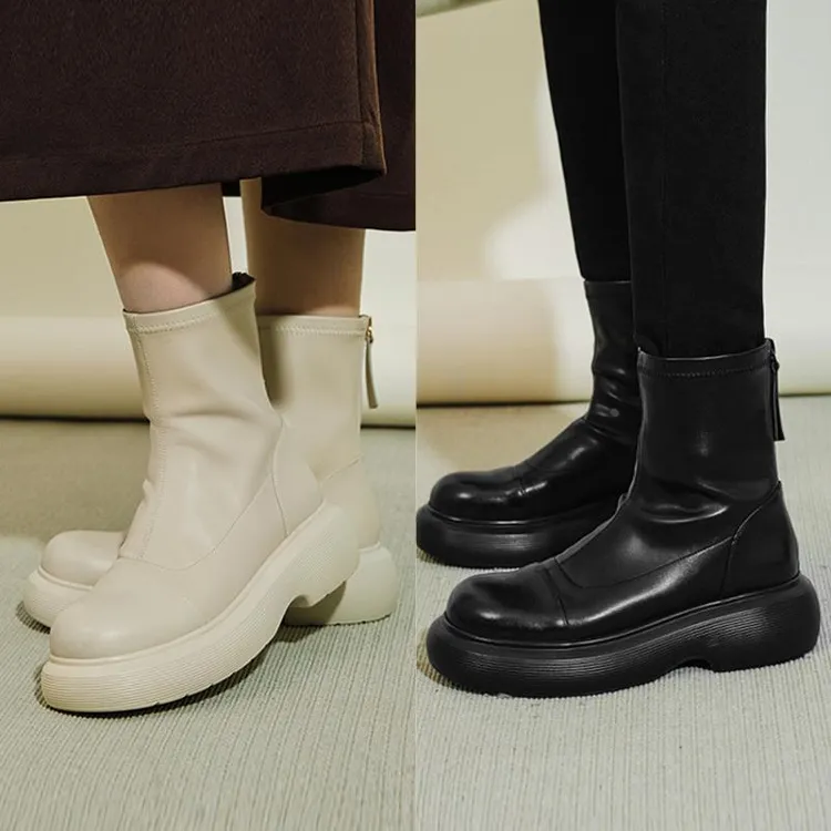 【CBMT旗舰店】2025新款正品松糕厚底马丁靴后拉链显瘦英伦风切尔