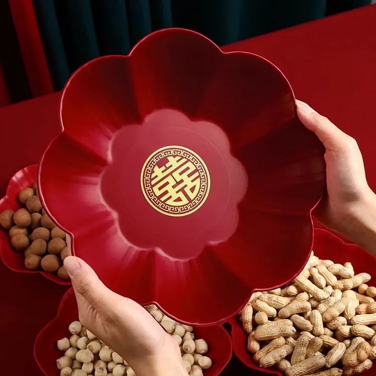 果盘结婚客厅专用喜盘喜糖盘婚庆用品大全红色盘子婚礼茶几水果盘