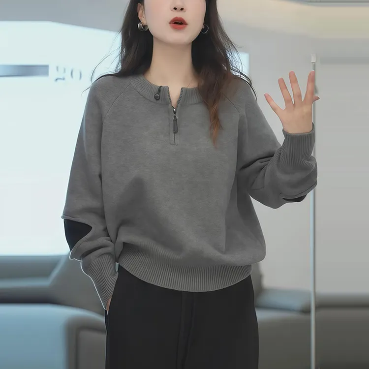 纯色半拉链毛衣内搭女秋冬2026新款大码胖MM高级感宽松针织衫上衣