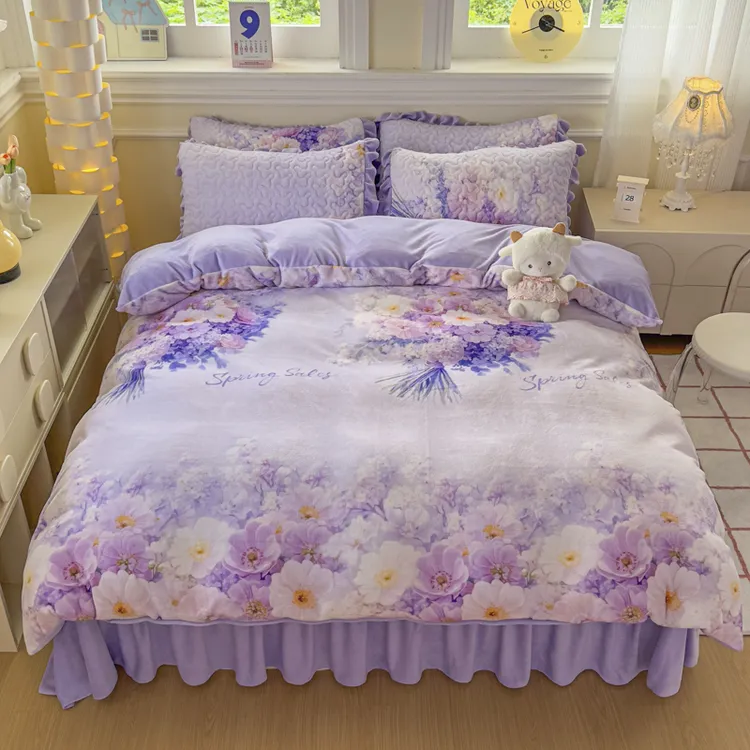 活动双面绒加厚韩版公主风床盖四件套单人加绒牛奶绒床上用品套件