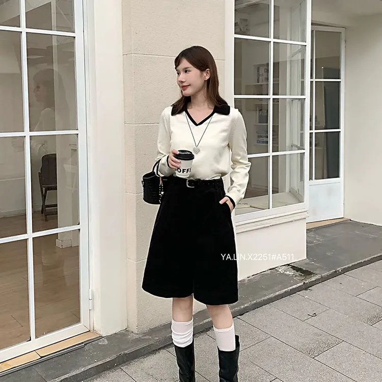 【JIAYI】2251韩版高腰五分休闲短裤女秋时尚宽松洋气直筒阔腿中裤