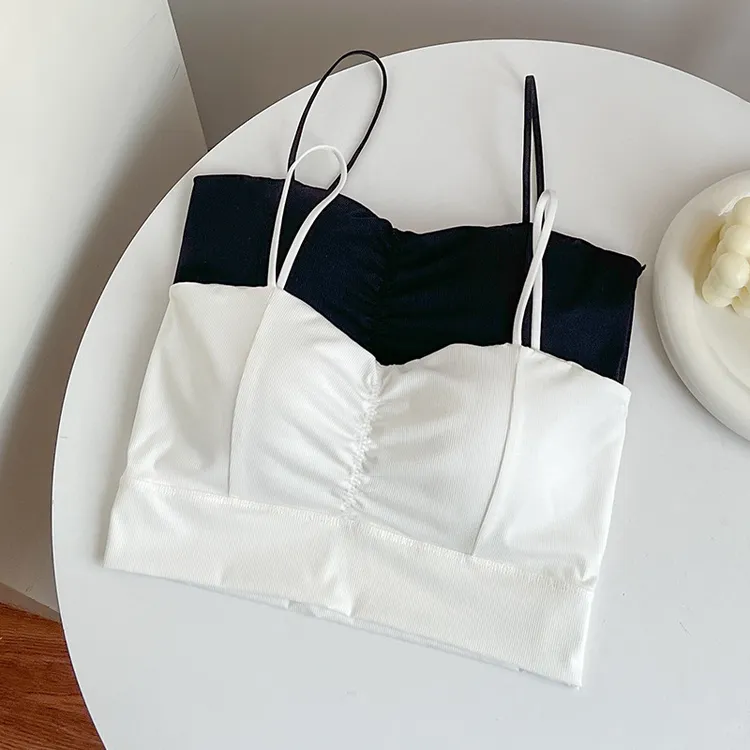 2025春夏新款冰丝美背吊带内衣 无袖细肩带辣妹内搭打底抹胸裹胸