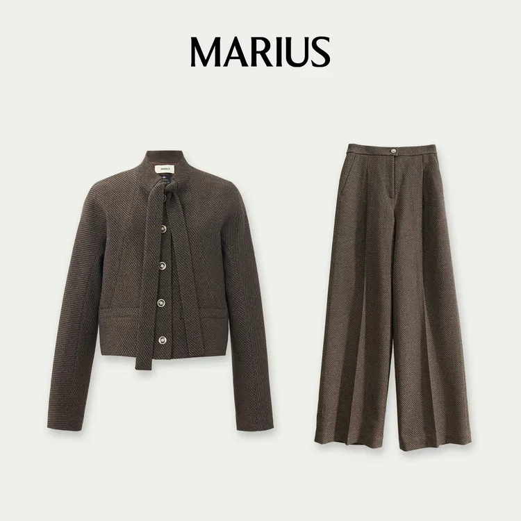 "大吉岭茶"时尚女式百搭系带小香外套/小香长裤套装-1