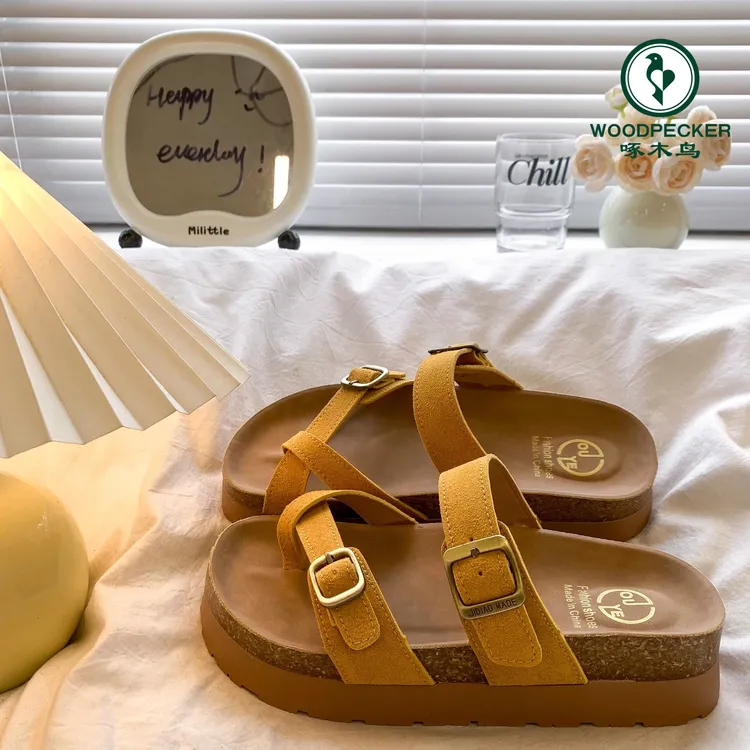 啄木鸟复古森系套趾凉拖鞋女夏外穿2025新款厚底增高沙滩勃肯凉鞋