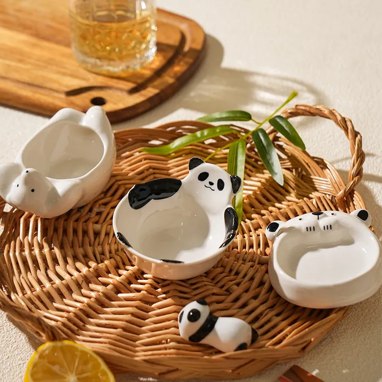 舍里卡通蘸酱碟酱料碗可爱熊猫陶瓷酱醋碟沙拉番茄酱调料碟寿司碟