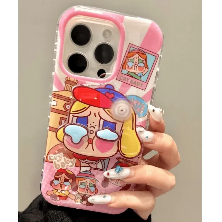 棒球帽哭娃花朵带支架适用苹果17Promax手机壳vivo华为oppo小米15