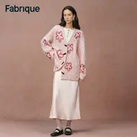 Fabrique Posie【蔷薇后花园】樱花粉绵羊毛羊驼毛刺绣花朵针织开衫