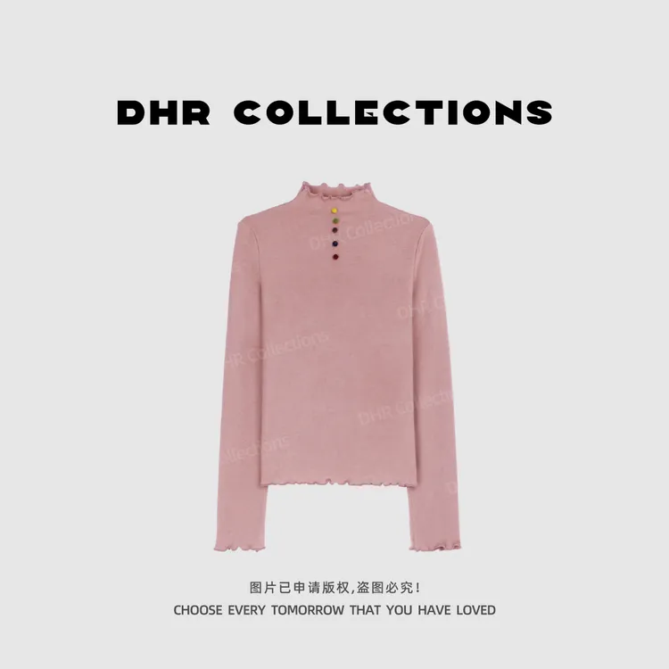 豆豆9【彩扣卷边长袖T恤】秋冬保暖内搭舒适打底衫休闲百搭-25QD063