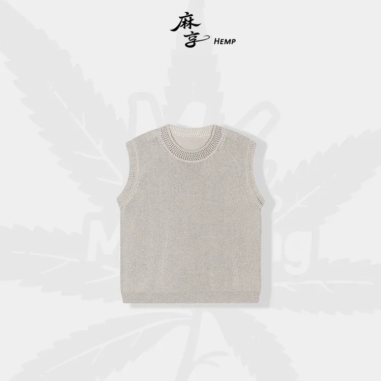 【高货镂空】汉麻针织包袖罩衫女装镂空宽边圆领坎肩夏款FSY50638