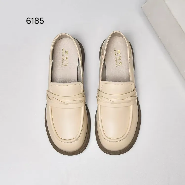 常规款四季通用休闲风防脏单鞋圆头舒适百搭皮鞋春季厚底