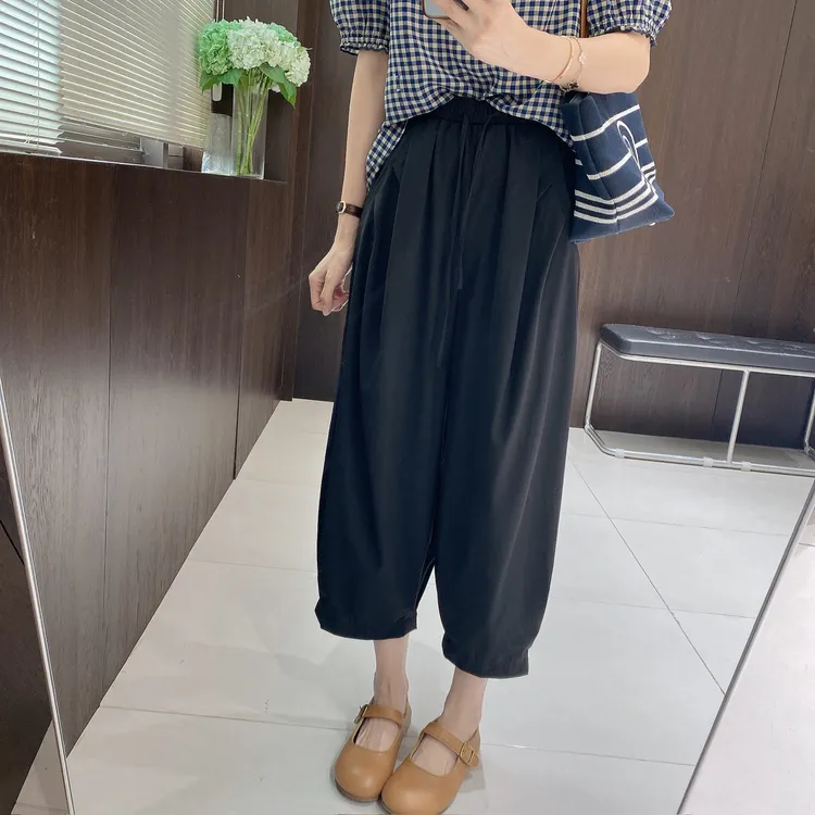 IMFLY金小金自制女装 休闲裤DYK2768夏日休闲松紧腰九分纸袋裤