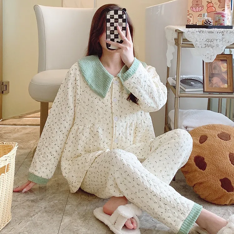 带胸垫空气棉月子服春秋产后10月份11产妇哺乳孕妇睡衣秋冬季