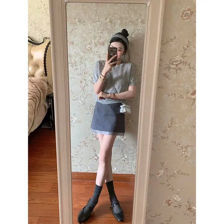 千金贵气名媛风女装短袖t恤女夏季2025新款高腰百搭半身裙两件套