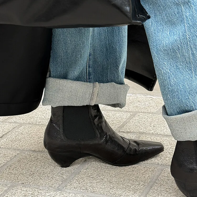 羊皮~4.5cm英伦百搭切尔西靴通勤休闲法式复古优雅舒适软底短靴女