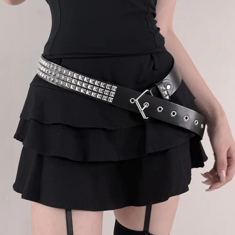 暗黑朋克y2k铆钉子弹头腰带个性同款金属男女牛仔裤皮带百搭美式