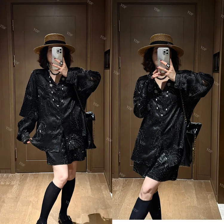YDFSTUDIO小众【周末烟花】欧货高品重工烫钻设计时尚上衣+短裤套装