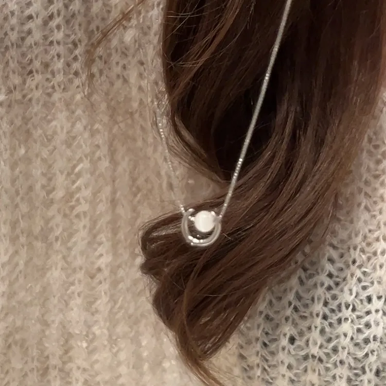 钛钢项链 月牙珠珠喵喵石项链女韩系简约ins风气质百搭颈链