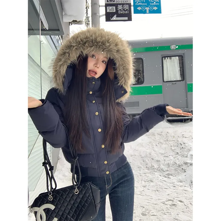 番茄妹妹Tomatosister 古早收腰外套 复古大毛领保暖显瘦棉服