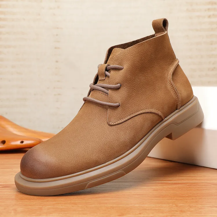 冬季加绒真皮头层牛皮马丁靴英伦高帮切尔西靴男厚底保暖工装靴子