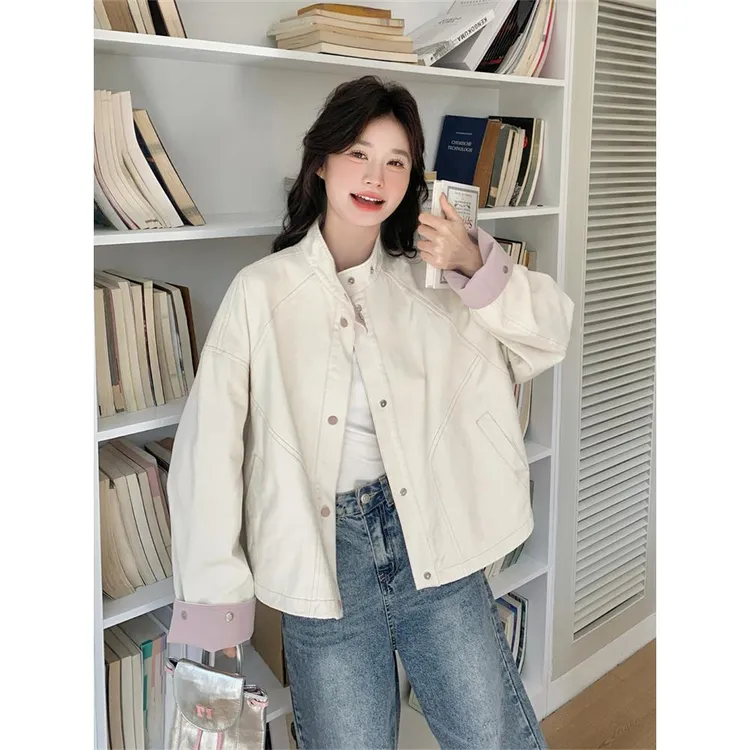 撞色休闲工装外套女春秋2025新款港风休闲流行爆款小个子夹克上衣