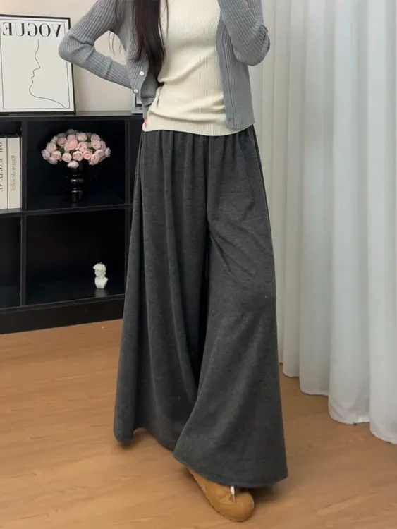 慵懒松弛感糯米裙裤女秋季新款胖妹妹mm垂坠感宽松显瘦阔腿休闲裤