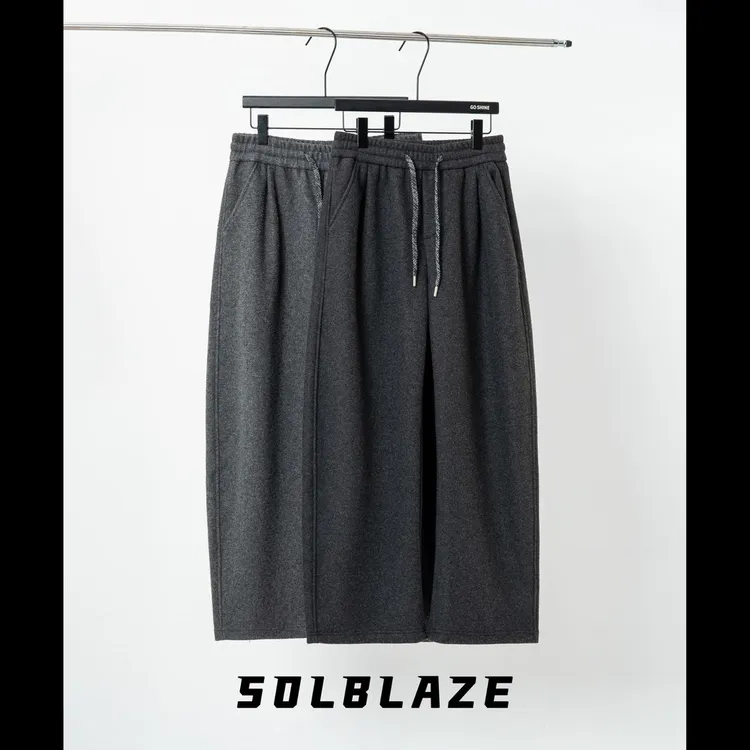 2025新款冬季保暖休闲弯刀裤羊毛宽松百搭轻奢男装磨毛极简风工艺