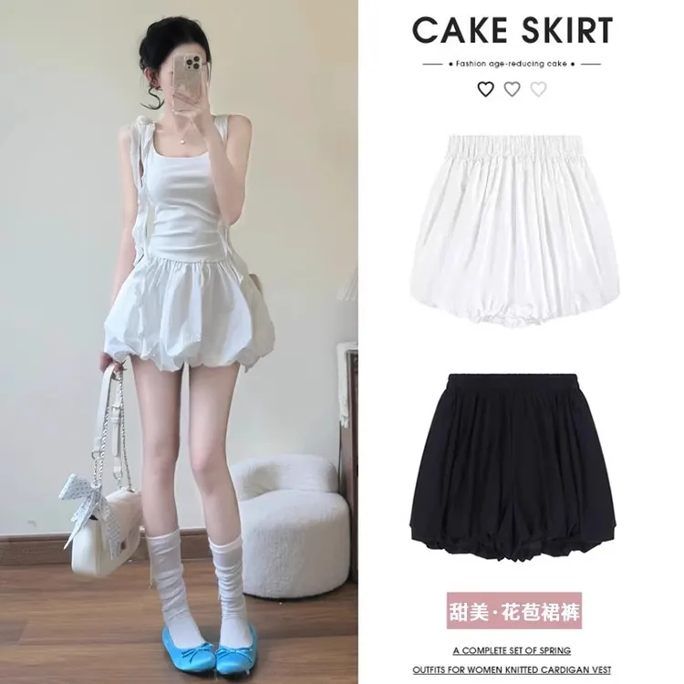 慵懒风花苞半身裙女2025年夏季新款元气少女高腰蓬蓬裙