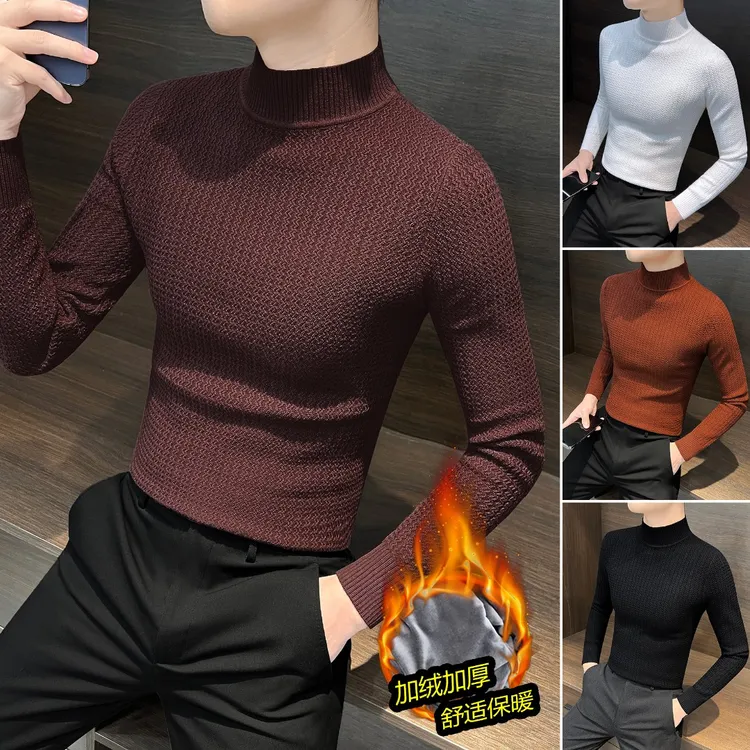 毛衣男款加绒冬季爆款2025新款洋气男装秋冬半高领针织男士打底衫