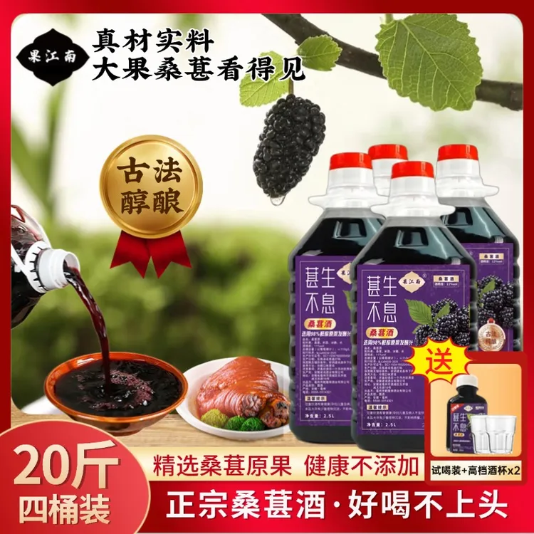 【四桶装桑葚酒】11度5斤鲜果发酵果酒.健康不添加.好喝不上头